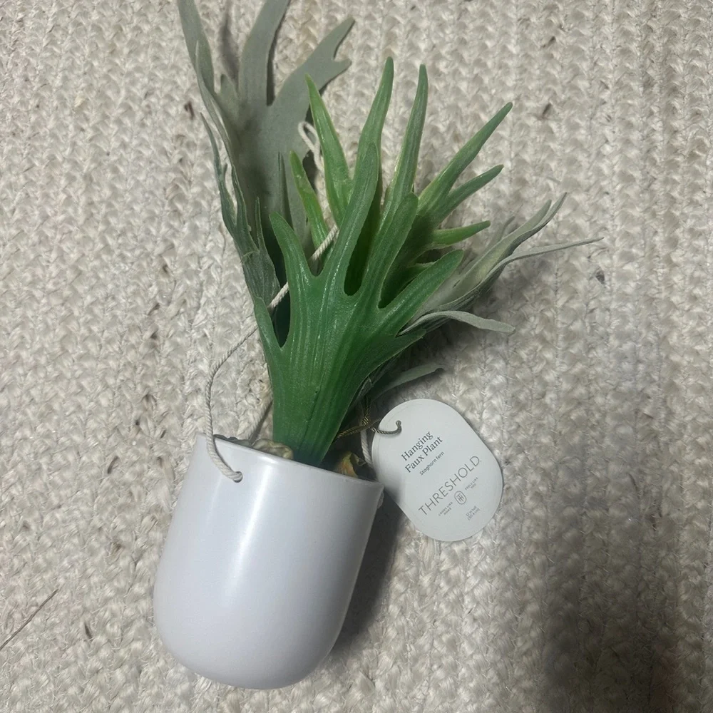 NEW Threshold Hanging Stag Horn Fern in White Ceramic Pot